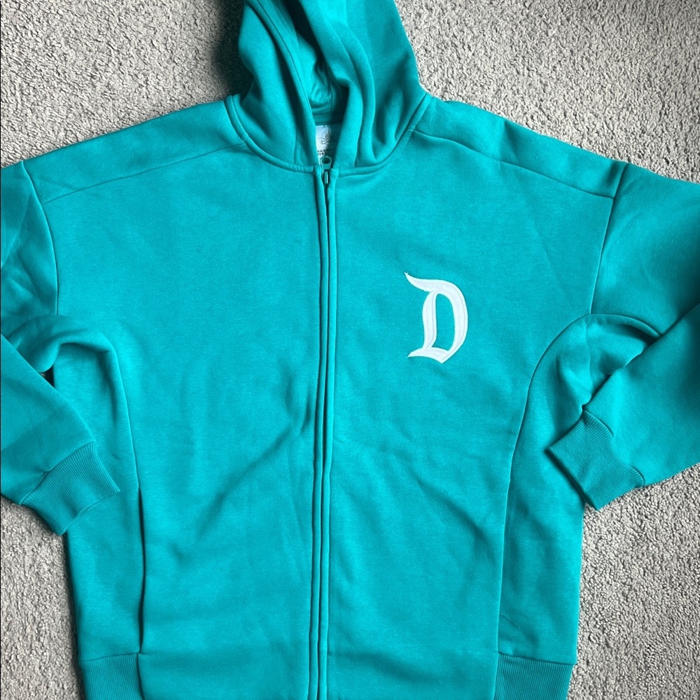Disney Teal Zip-Up Hoodie with White 'D' Emblem Disneyland NWOT never worn!!
